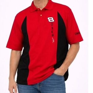 Budweiser Dale Jr Winners Circle Racing Polo Shirt Mens Large Red Black NASCAR